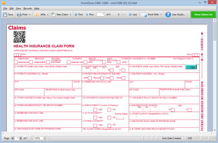 CMS 1500, HCFA 1500 form, health insurance claim form, fillable and printable